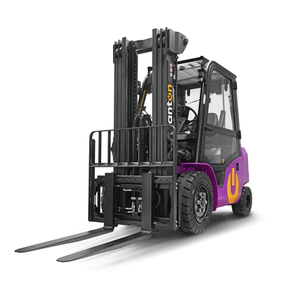 Produktbilder: AntOn by Jungheinrich elektriska staplare CBH 2.5 med tredelat teleskopstativ, lyfthöjd 4 800 mm, lastkapacitet 2 500 kg, väderskyddshytt Comfort, inkl. extern laddare 80 V, 60 A, CEE, 5-polig