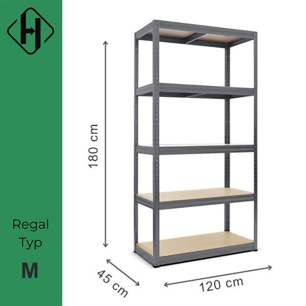 Produktbild nr 2: HEMMDAL hyllställ typ M grafitgrå, hyllbelastning 200 kg, HxBxD 1 800 x 1 200 x 450 mm