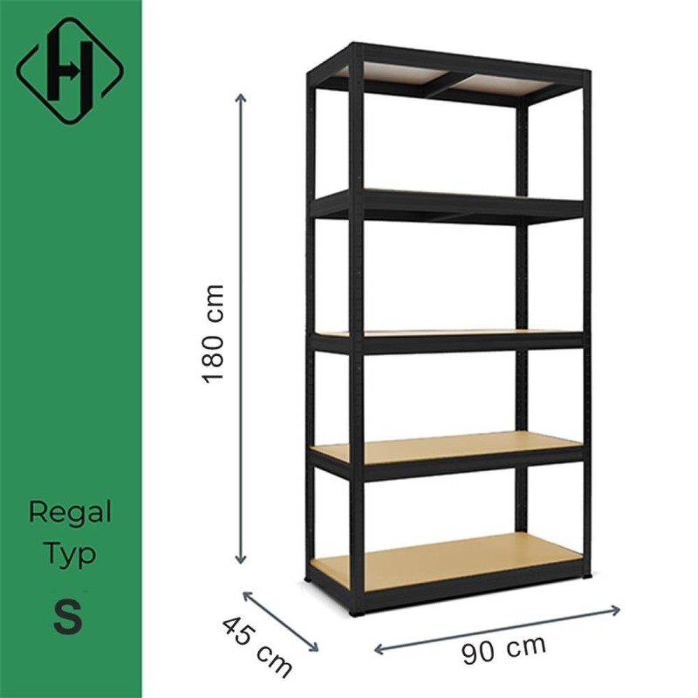 Produktbild nr 2: HEMMDAL hyllställregal Typ S svart, hyllbelastning 150 kg, HxBxT 1.800 x 900 x 450 mm
