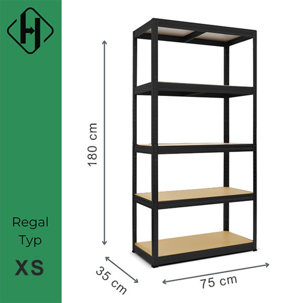 Produktbild nr 2: HEMMDAL hyllställregal Typ XS svart, hyllbelastning 150 kg, HxBxT 1.800 x 750 x 350 mm