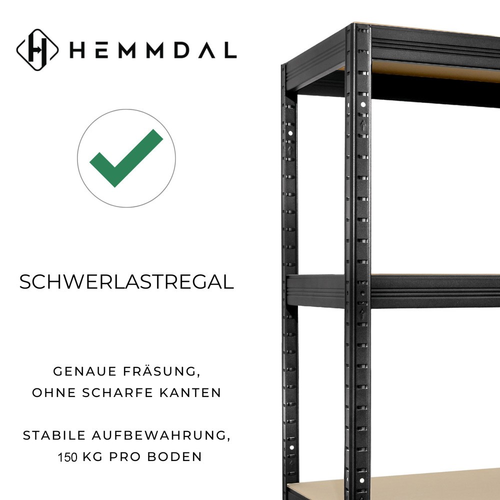 Produktbild nr 3: HEMMDAL hyllställregal Typ S svart, hyllbelastning 150 kg, HxBxT 1.800 x 900 x 450 mm