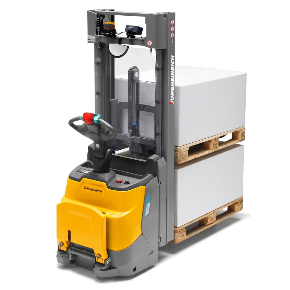 Produktbilder: Jungheinrich ERC 110zi ZT elektrisk höglyftare med förarplattform, tvådelat teleskopstativ, lyfthöjd 2 500 mm, lastkapacitet 1 000 kg, proportionalhydraulik, dubbeldäcksfunktion