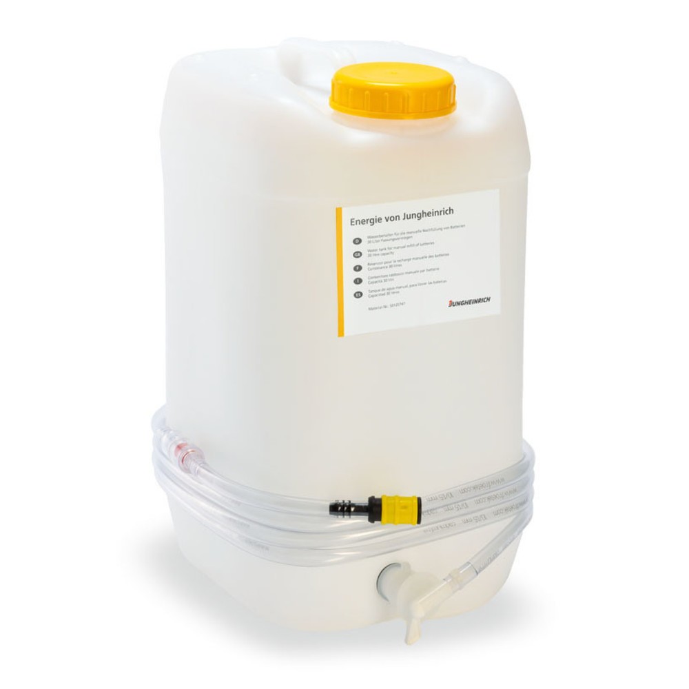 Produktbilder: Jungheinrich vattenbehållare, 30 l inkl. 4 m slang, avstängningskran, gula lock, flödesindikator med integr. Filter
