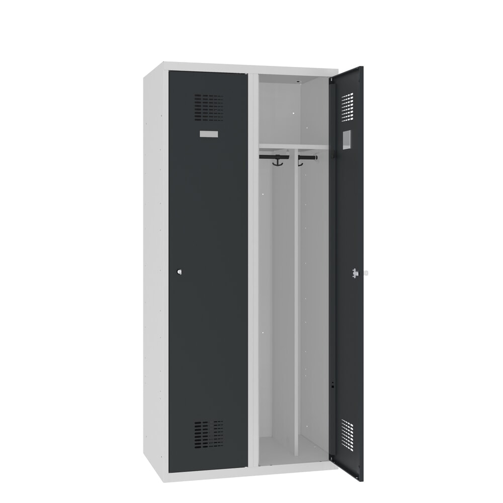 Produktbild nr 1: Steinbock® dubbelspind, golvstående, 2 fack, mellanskiljevägg, cylinderlås, HxBxD 1 800 x 800 x 500 mm, ljusgrå/antracitgrå