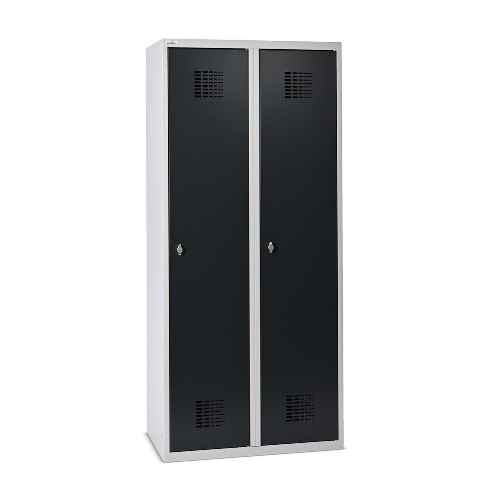 Produktbilder: Steinbock® dubbelspind, golvstående, 2 fack, mellanskiljevägg, vridlås, HxBxD 1 800 x 800 x 500 mm, ljusgrå/antracitgrå