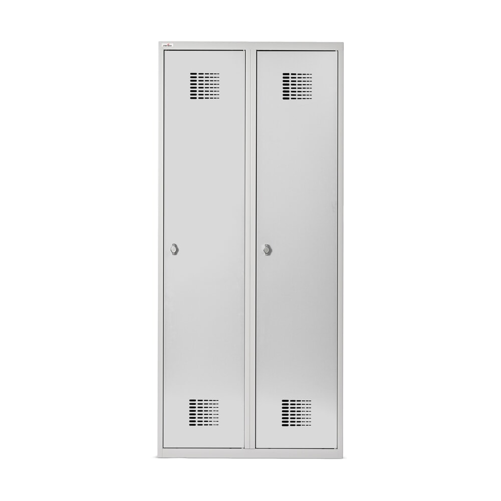 Produktbild nr 8: Steinbock® dubbelspind, golvstående, 2 fack, mellanskiljevägg, vridregellås, HxBxD 1 800 x 800 x 500 mm, ljusgrå/ljusgrå
