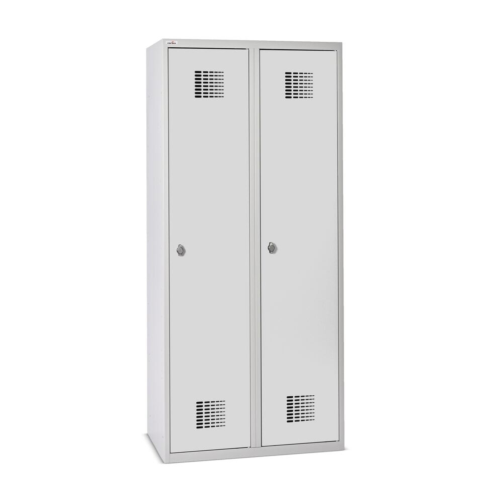 Produktbilder: Steinbock® dubbelspind, golvstående, 2 fack, mellanskiljevägg, vridregellås, HxBxD 1 800 x 800 x 500 mm, ljusgrå/ljusgrå