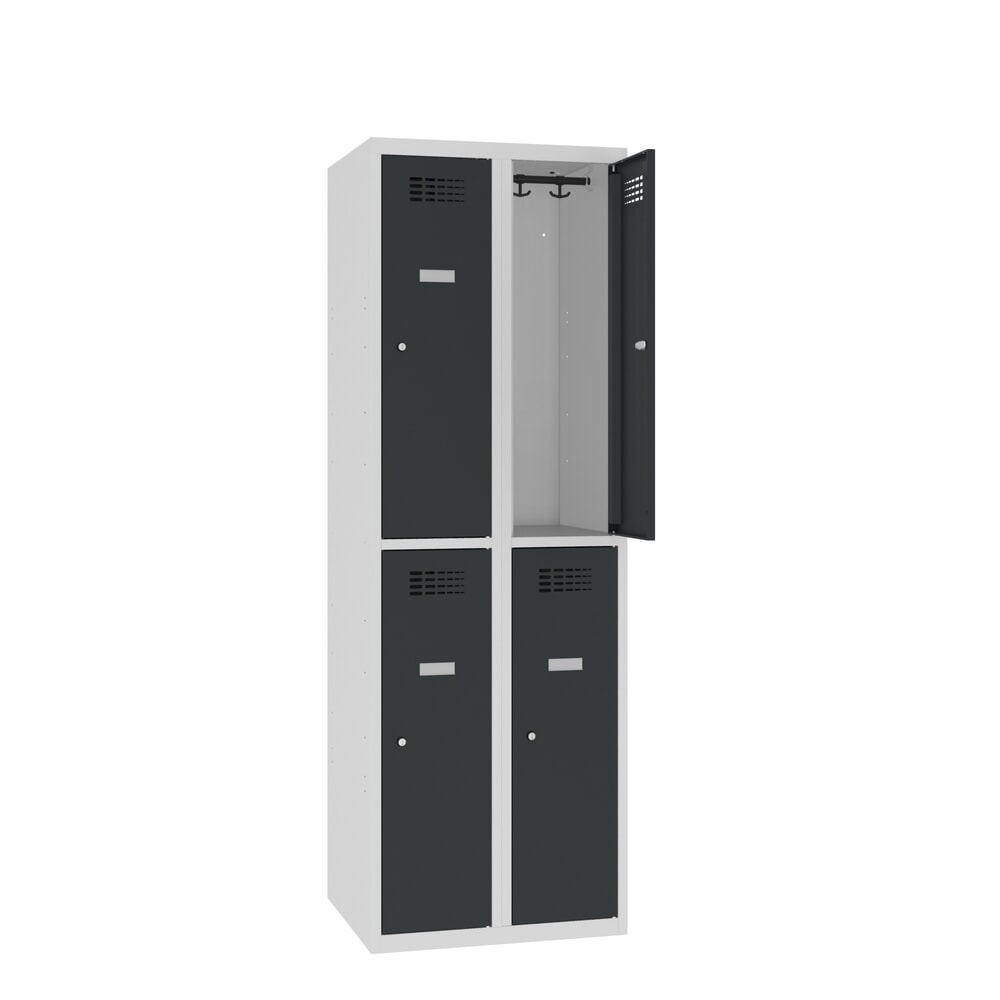 Produktbilder: Steinbock® klädspind, golvstående, 2-vånings, 4 fack, vridlås, HxBxD 1 800 x 600 x 500 mm, ljusgrå/antracitgrå