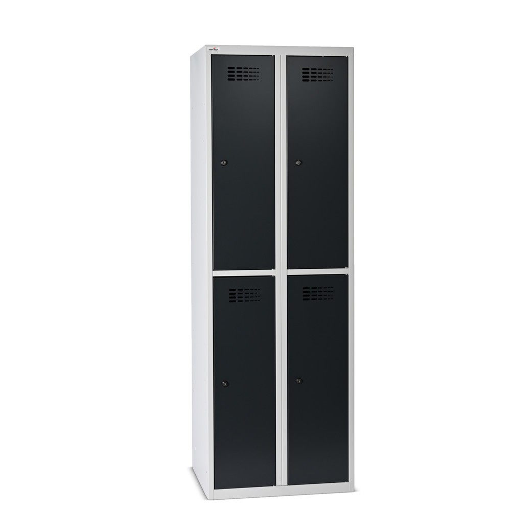 Produktbilder: Steinbock® klädspind, golvstående, 2-vånings, 4 fack, cylinderlås, HxBxD 1 800 x 600 x 500 mm, ljusgrå/antracitgrå
